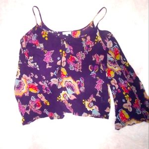 Women's Burgundy Floral Boho Off-Shoulder Blouse with Spaghetti Straps, Large